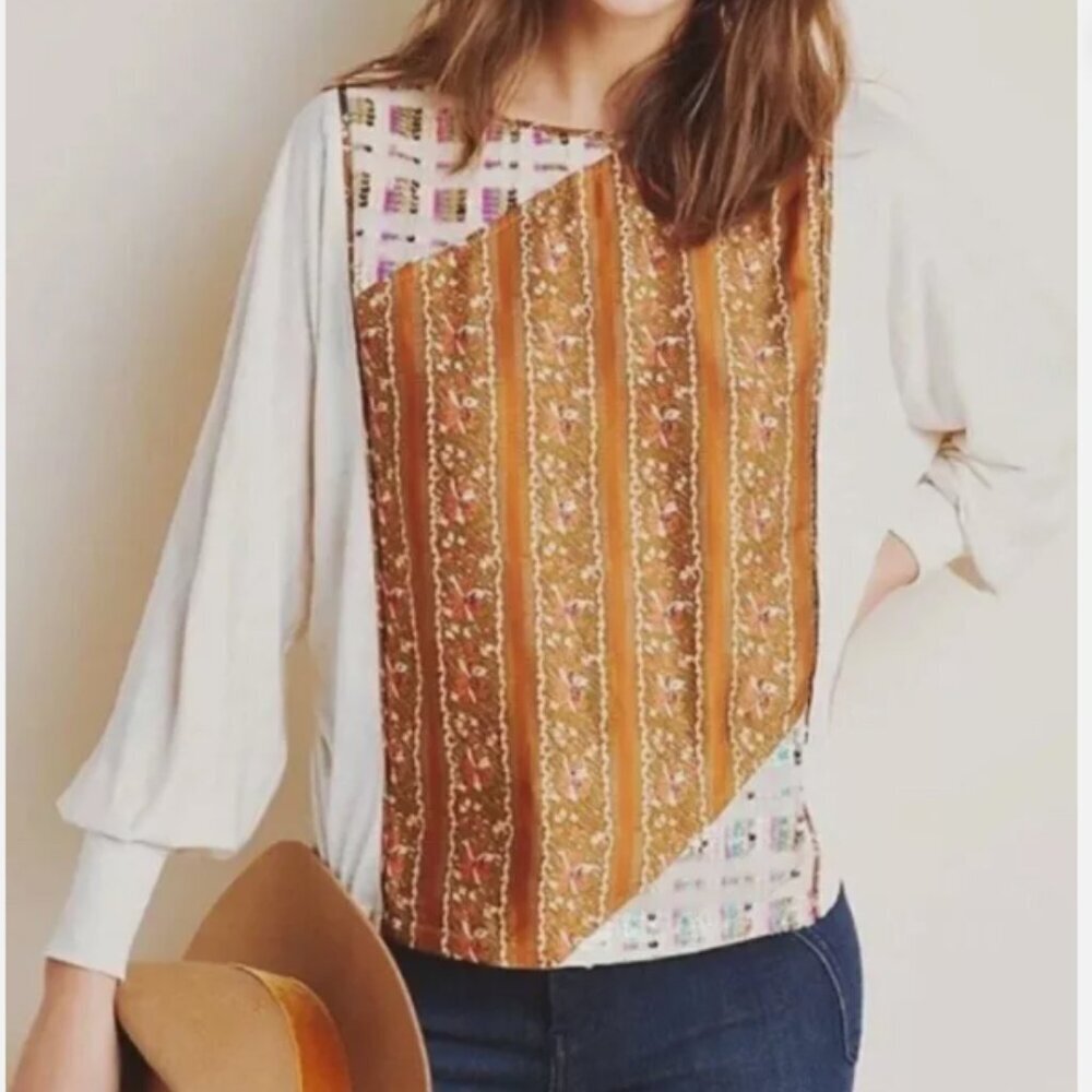 Tiny Anthropologie Sammi Sequined & Floral‎ Long Dolman Balloon Sleeve Top Small